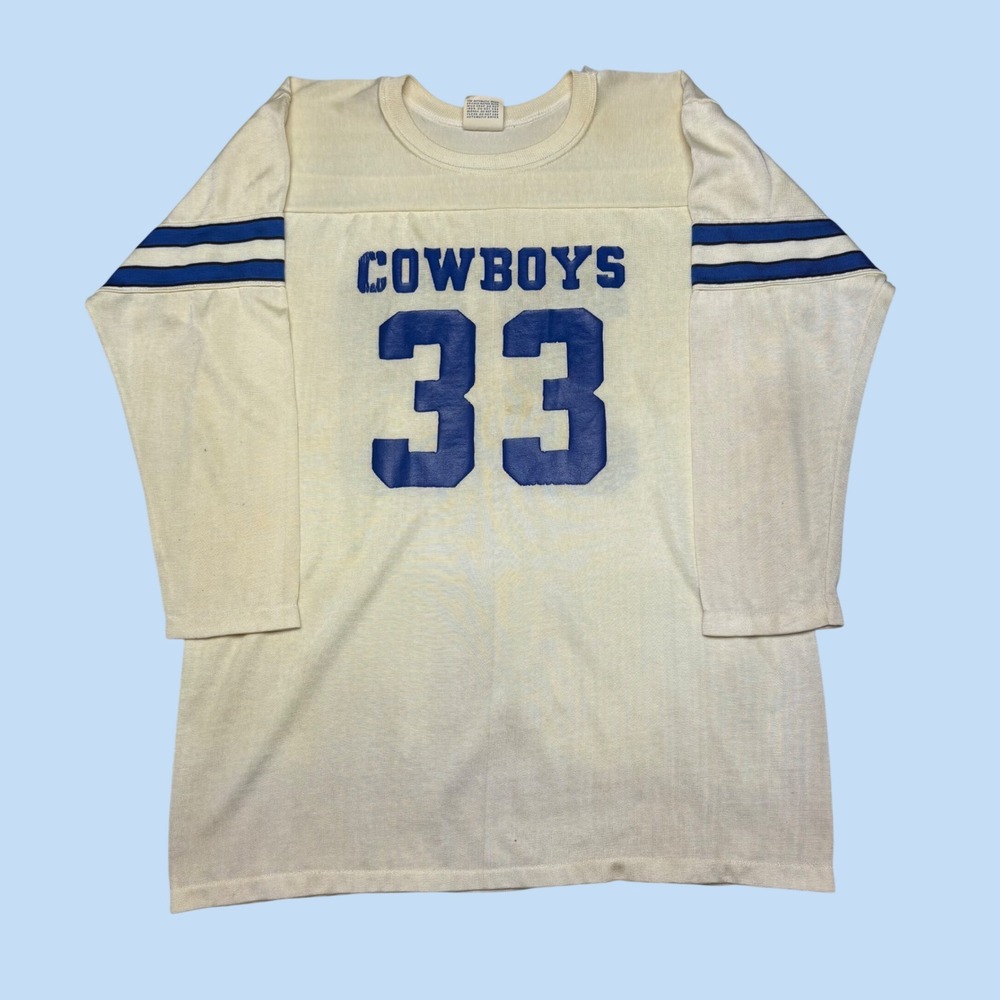 Vintage Rawlings NFL Dallas Cowboys Jersey 33 Cream Blue Striped Youth XL 18-20